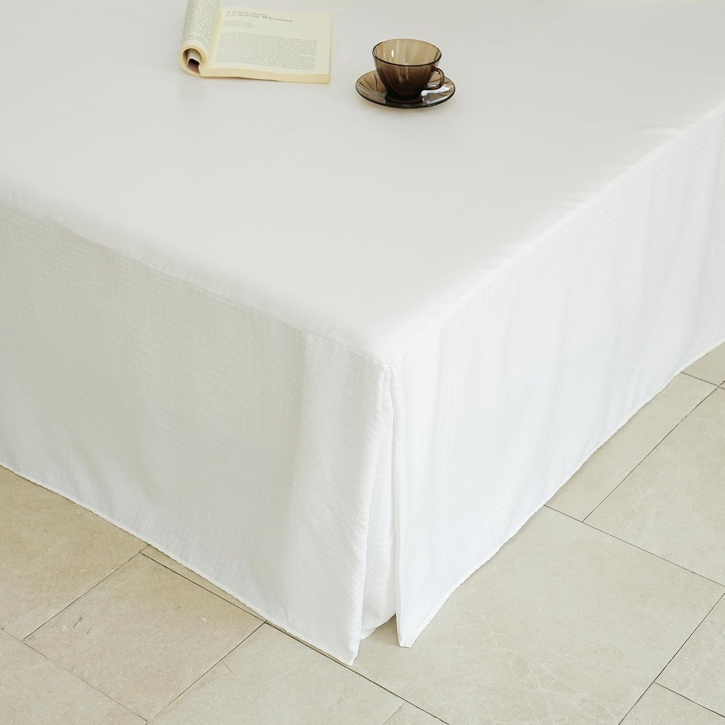 100% polyester Bed Skirt - Waffle Weave, 14" Tailored Draped Basic Dust Border Soft Comfort Farmhouse Bedding