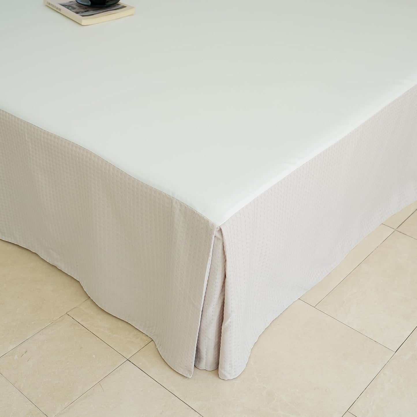 100% polyester Bed Skirt - Waffle Weave, 14" Tailored Draped Basic Dust Border Soft Comfort Farmhouse Bedding