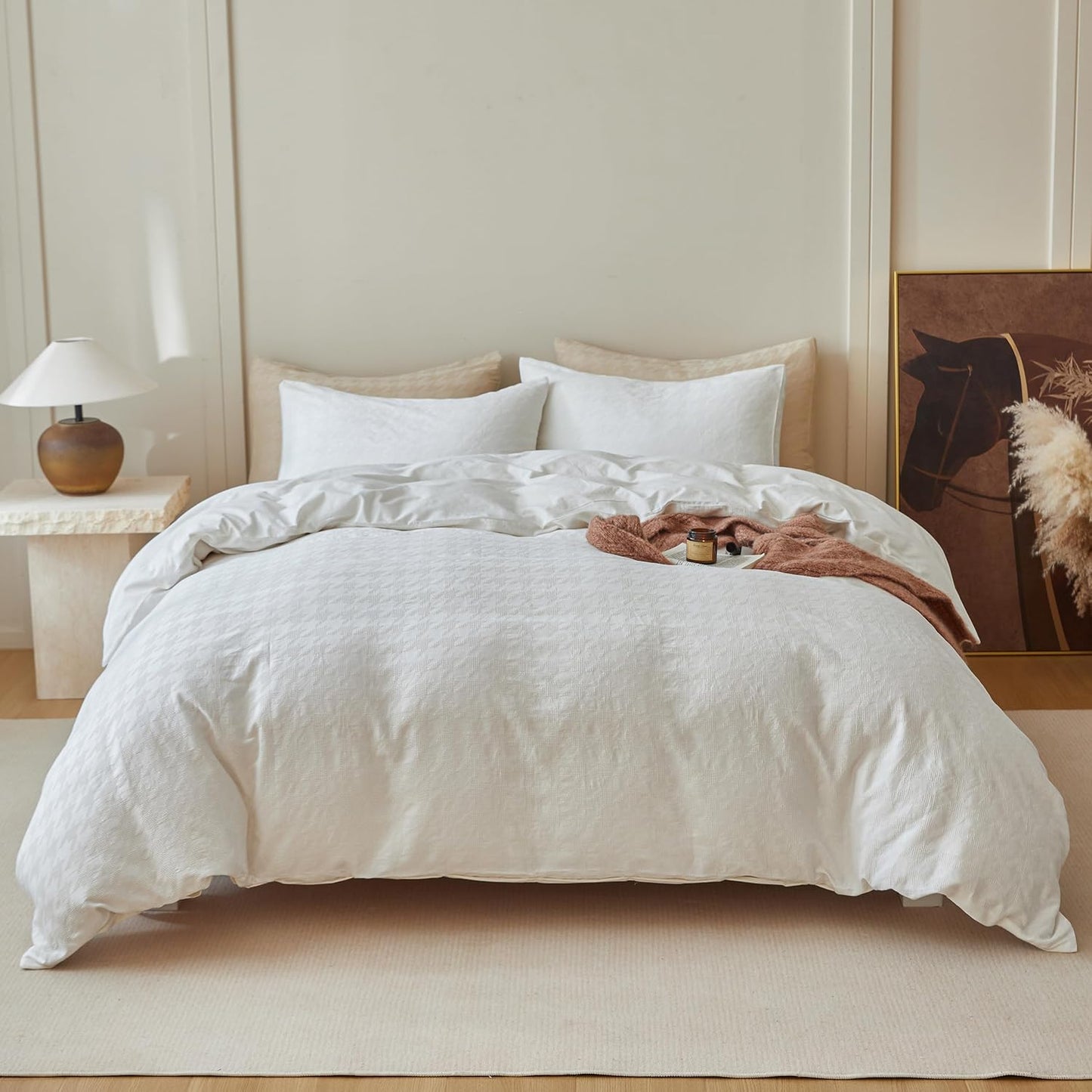 100% Cotton Duvet Cover Set Waffle Weave 3PCS Houndstooth