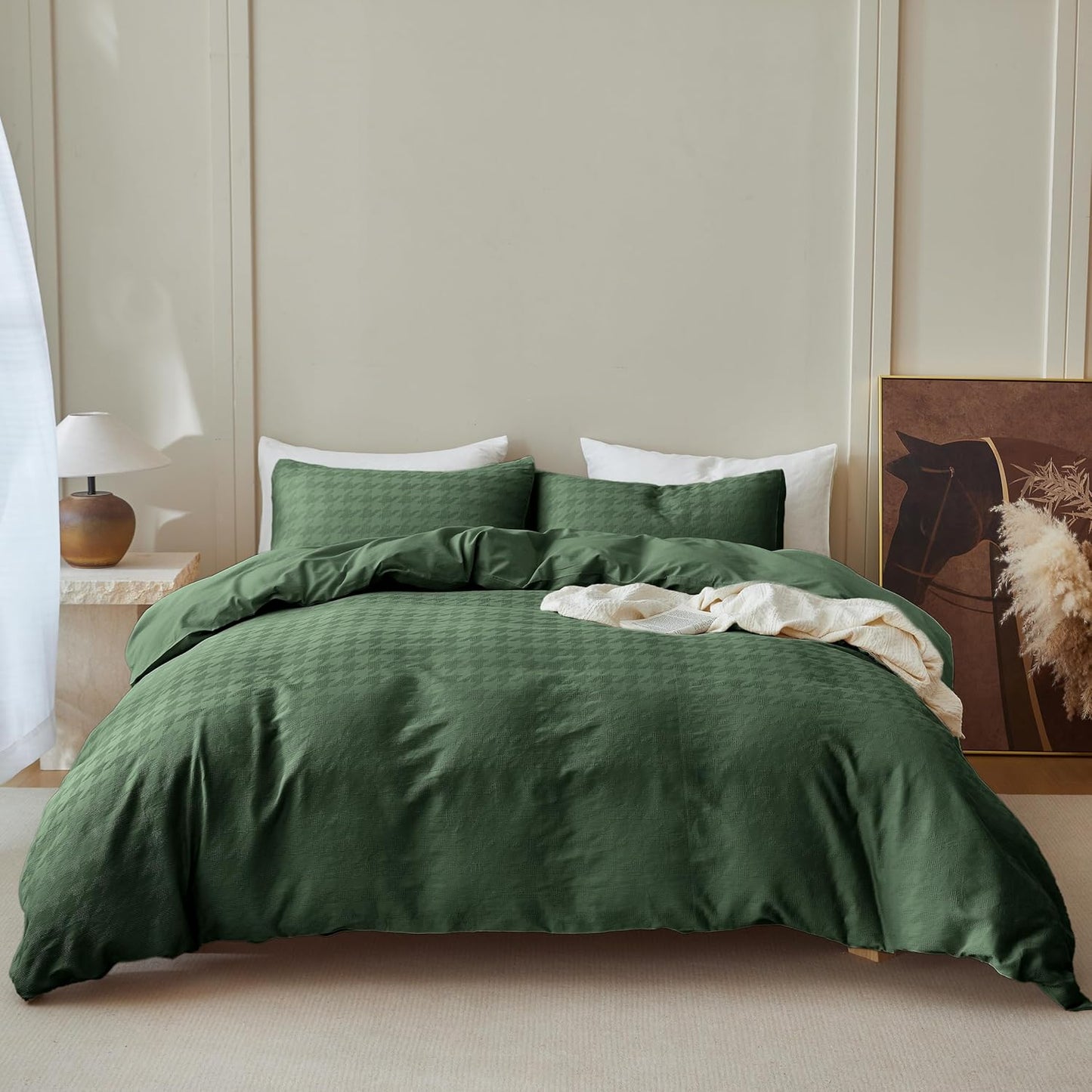 100% Cotton Duvet Cover Set Waffle Weave 3PCS Houndstooth