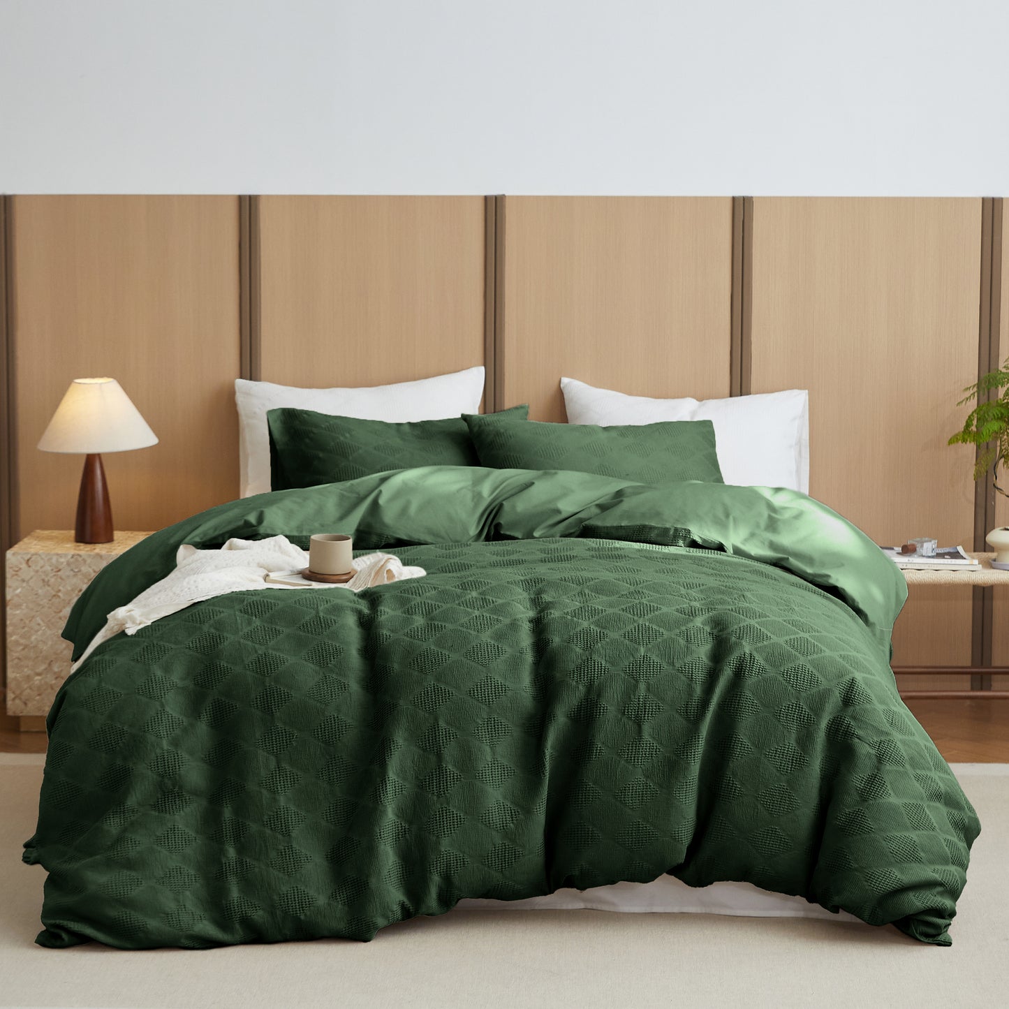 100% Cotton Duvet Cover Set Waffle Weave 3PCS Diamond