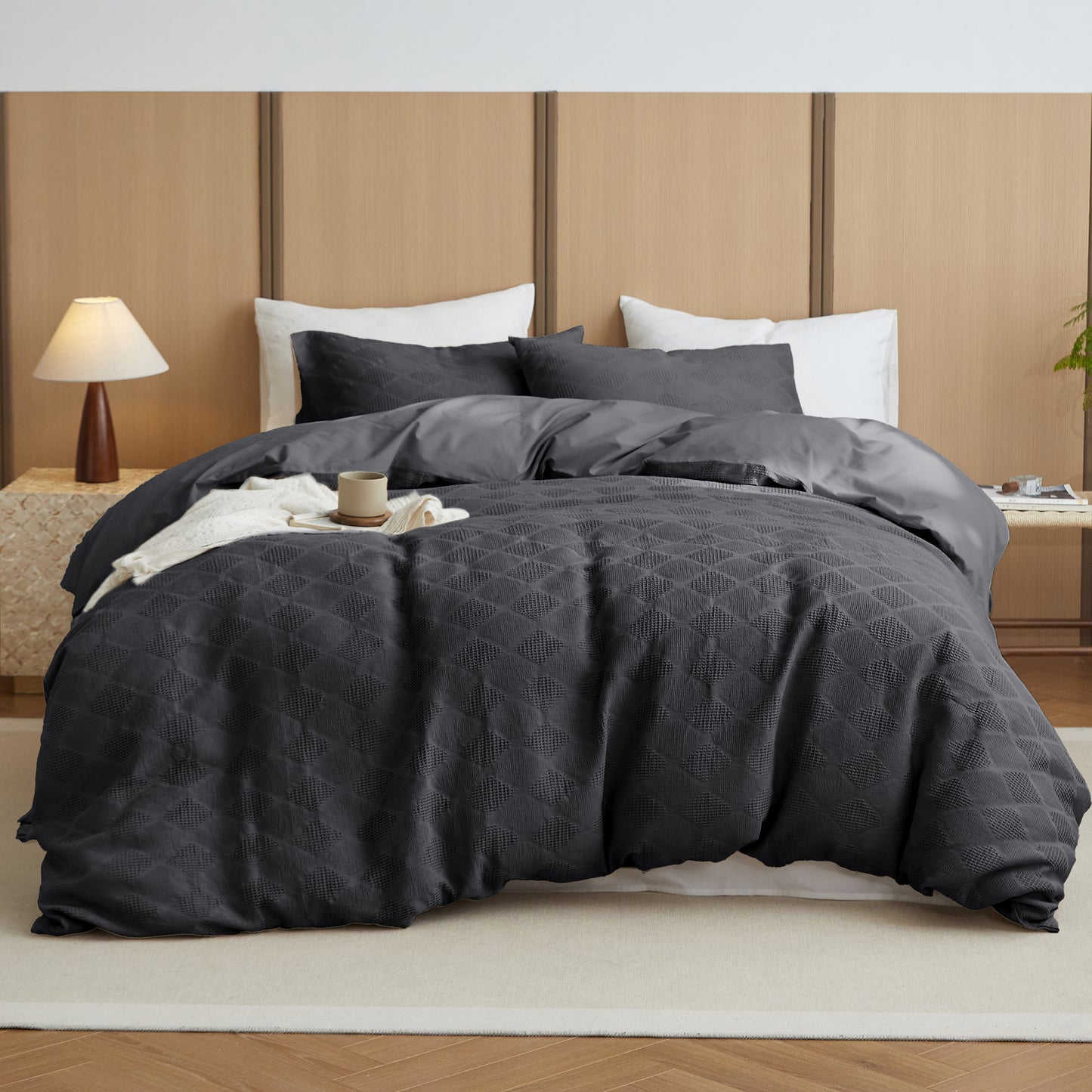 100% Cotton Duvet Cover Set Waffle Weave 3PCS Diamond