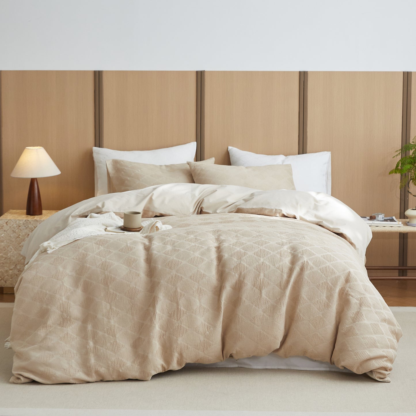 100% Cotton Duvet Cover Set Waffle Weave 3PCS Diamond