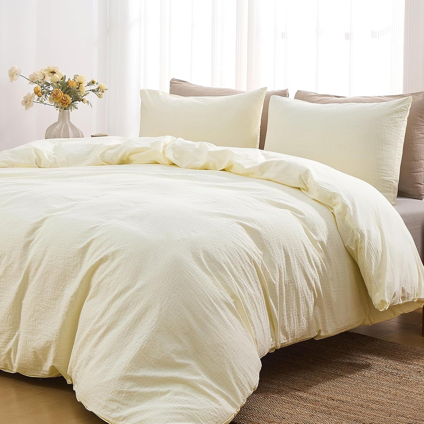 100% Washed Cotton Wave Jacquard Ripple Duvet Cover 3PCS