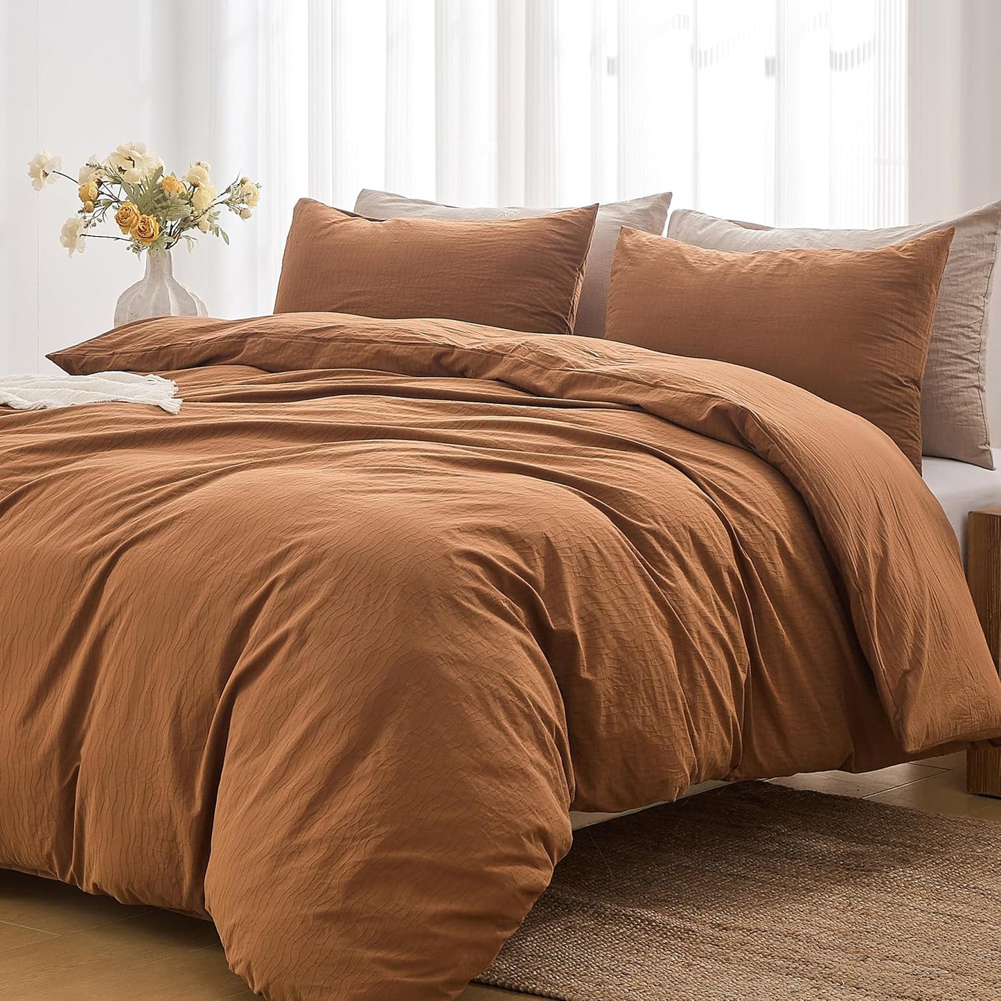 100% Washed Cotton Wave Jacquard Ripple Duvet Cover 3PCS