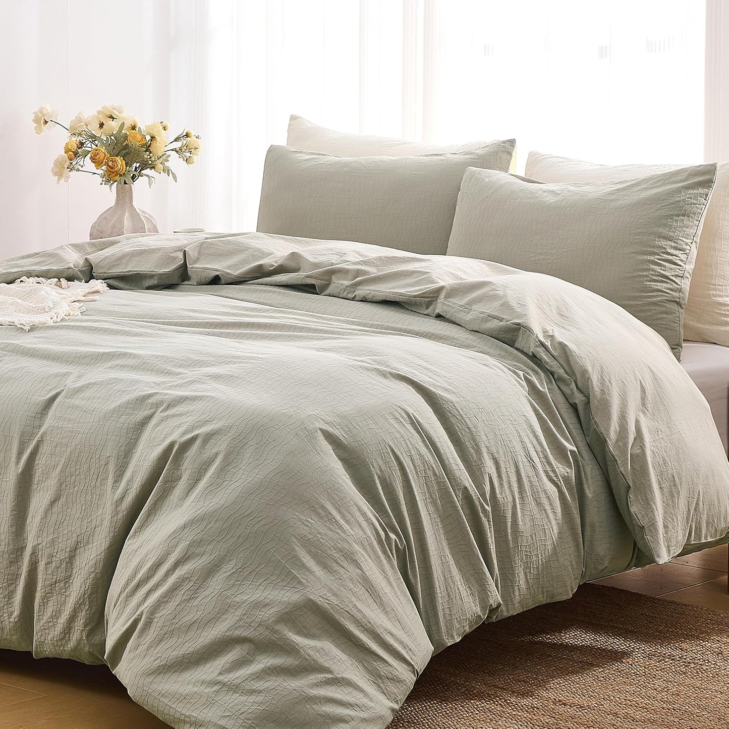 100% Washed Cotton Wave Jacquard Ripple Duvet Cover 3PCS