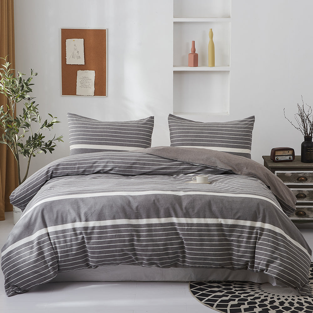 100% Washed Cotton Duvet Cover Set - Yarn Dyed Stripes