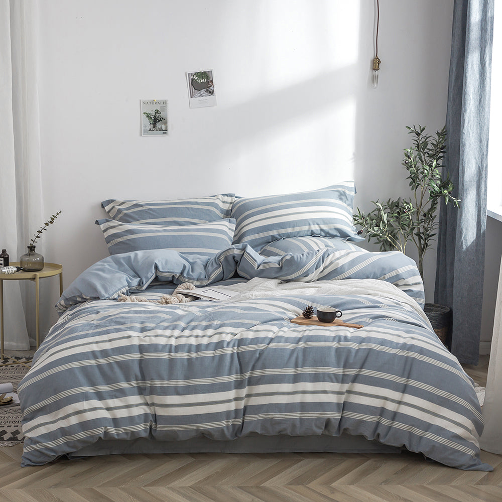 100% Washed Cotton Duvet Cover Set - Yarn Dyed Stripes