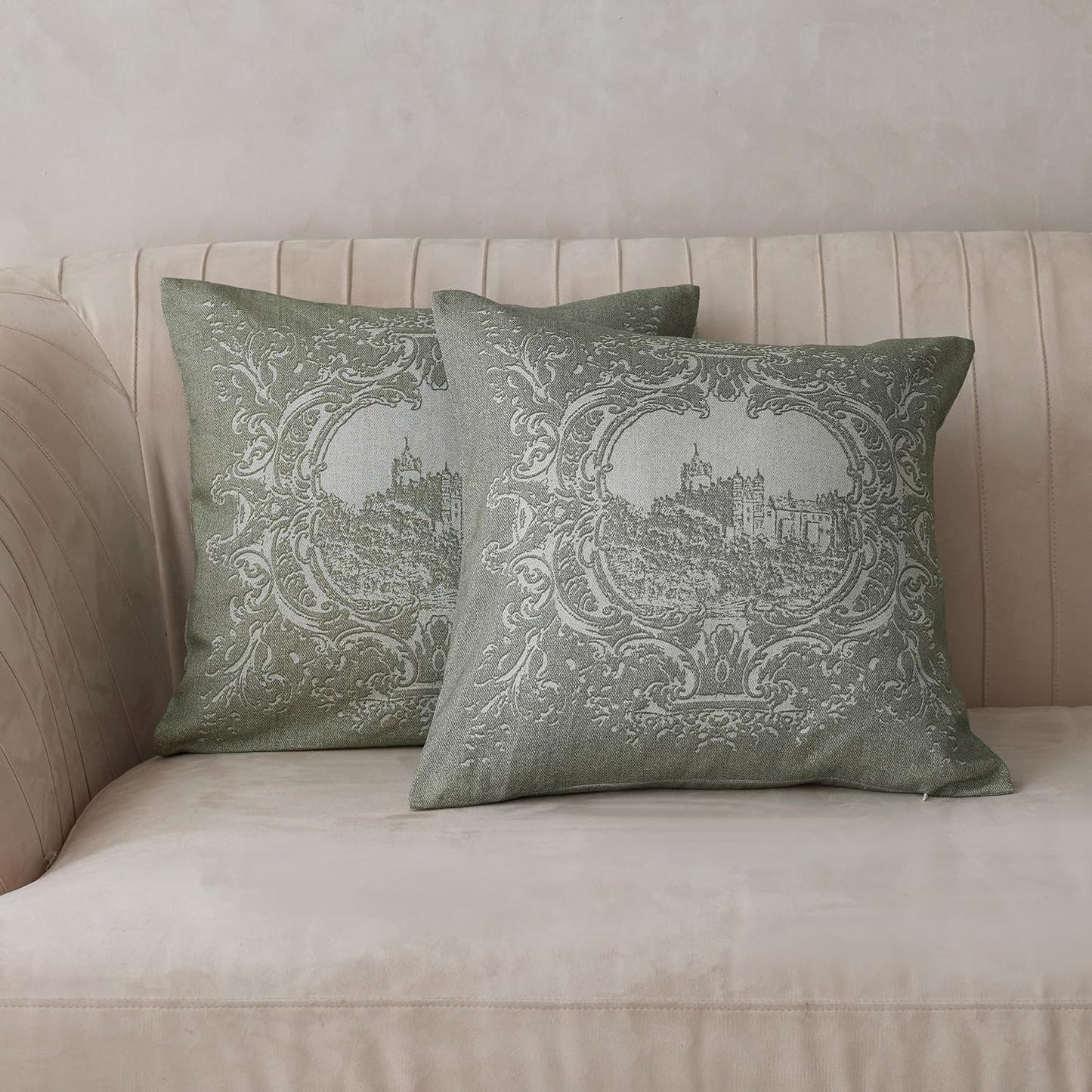 BISELINA Linen Throw Pillow Covers - Landscape Printed Pattern
