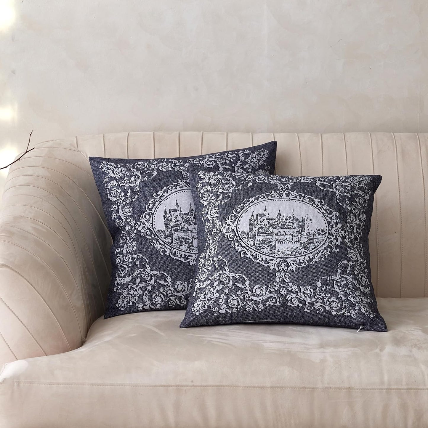 BISELINA Linen Throw Pillow Covers - Landscape Printed Pattern