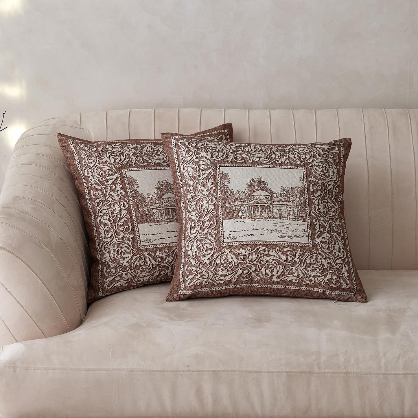 BISELINA Linen Throw Pillow Covers - Landscape Printed Pattern