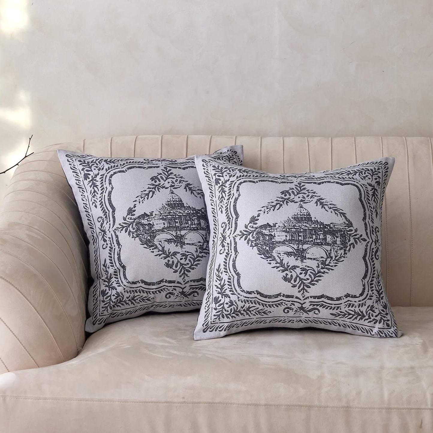 BISELINA Linen Throw Pillow Covers - Landscape Printed Pattern