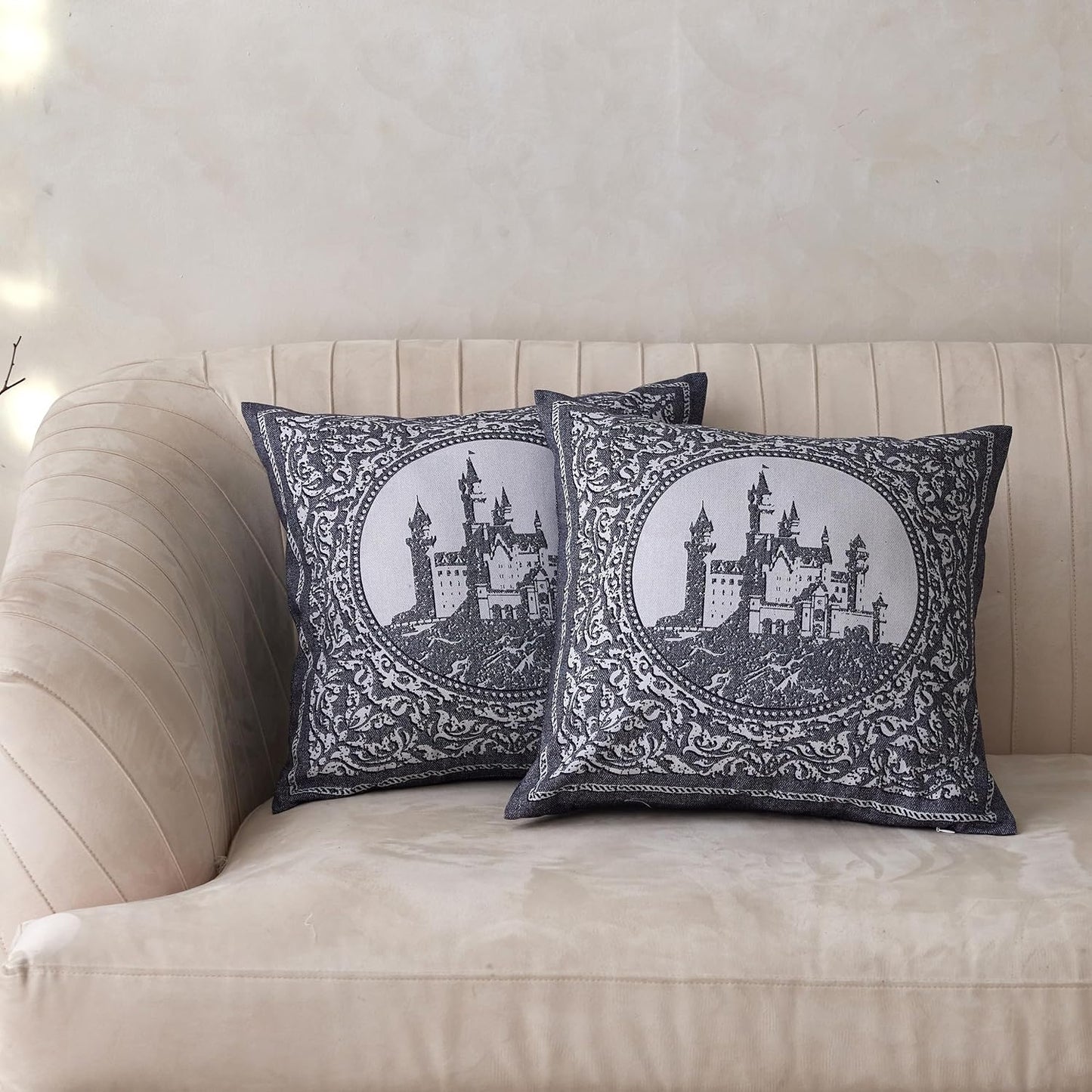 BISELINA Linen Throw Pillow Covers - Landscape Printed Pattern