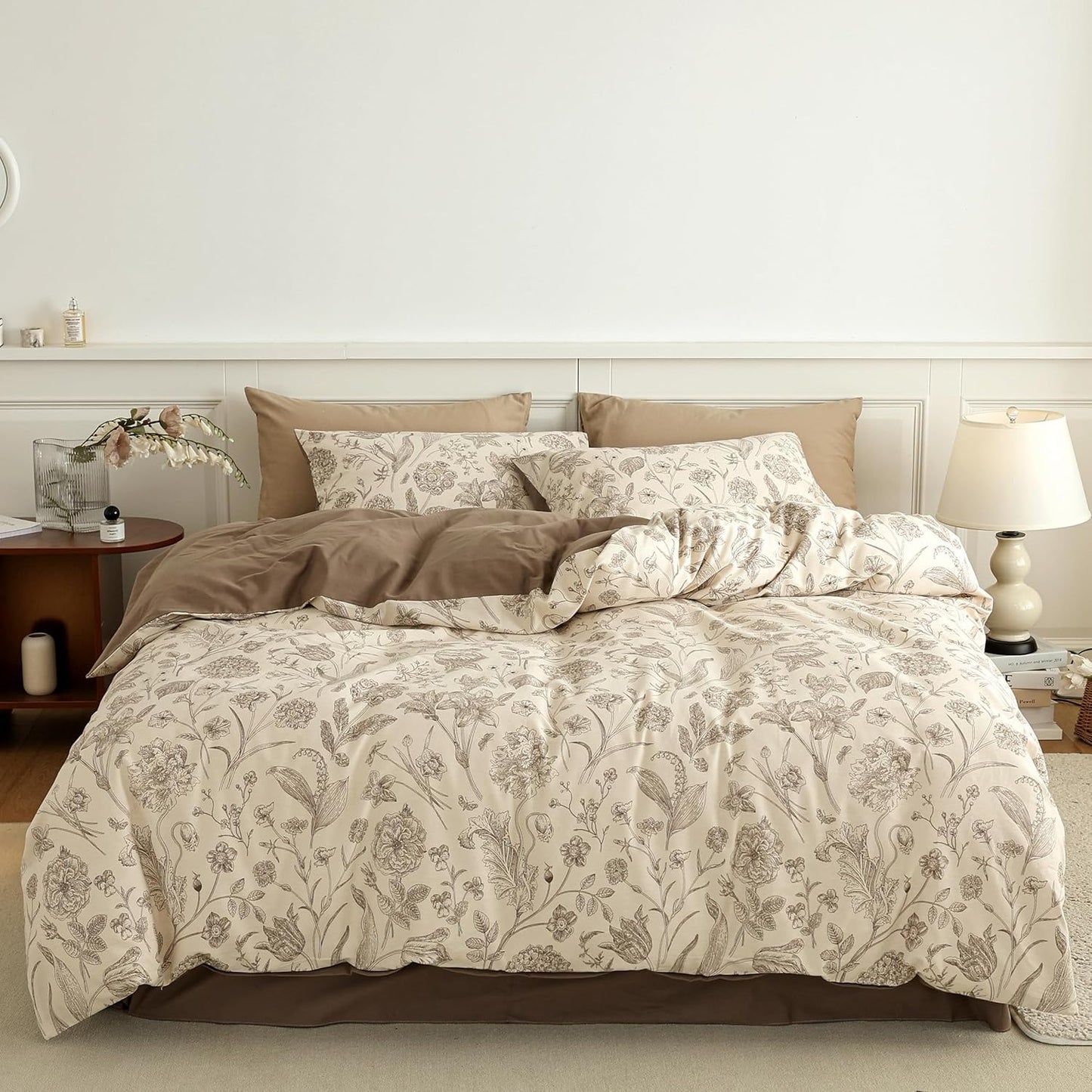 BISELINA 100% Cotton Reversible Brushed Duvet Cover Set - Floral