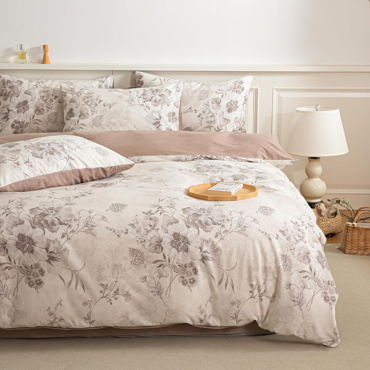 BISELINA 100% Cotton Reversible Brushed Duvet Cover Set - Floral