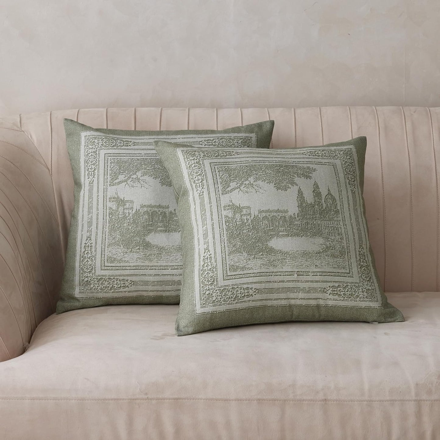 BISELINA Linen Throw Pillow Covers - Landscape Printed Pattern