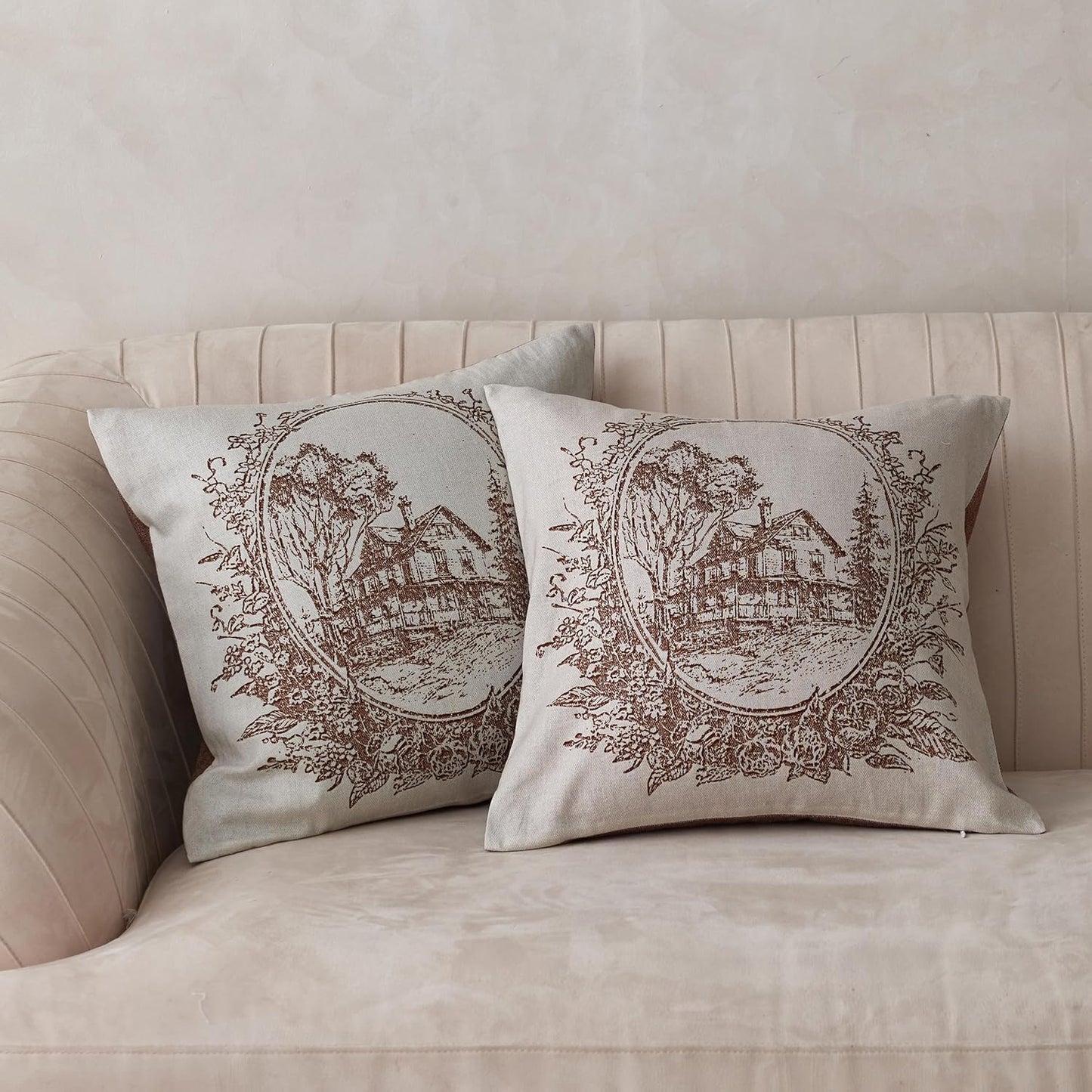 BISELINA Linen Throw Pillow Covers - Landscape Printed Pattern