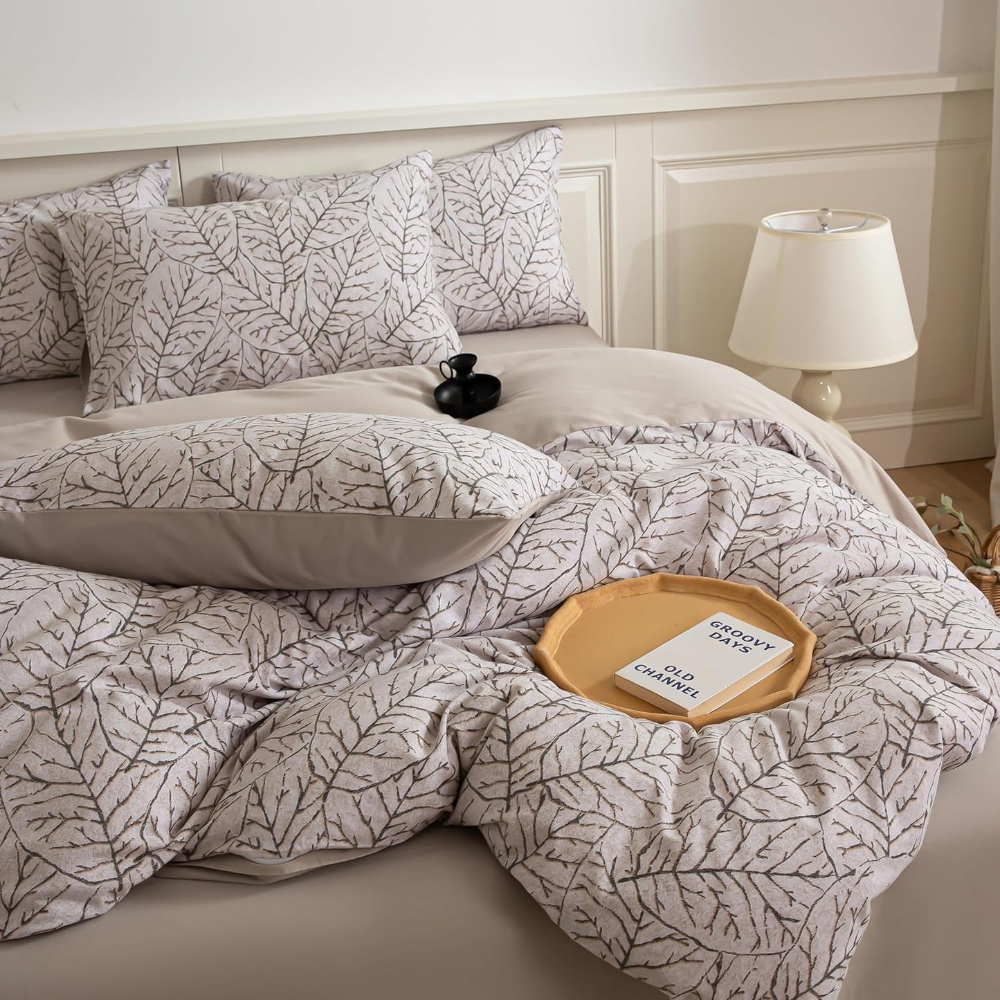BISELINA 100% Cotton Reversible Brushed Duvet Cover Set - Leaf