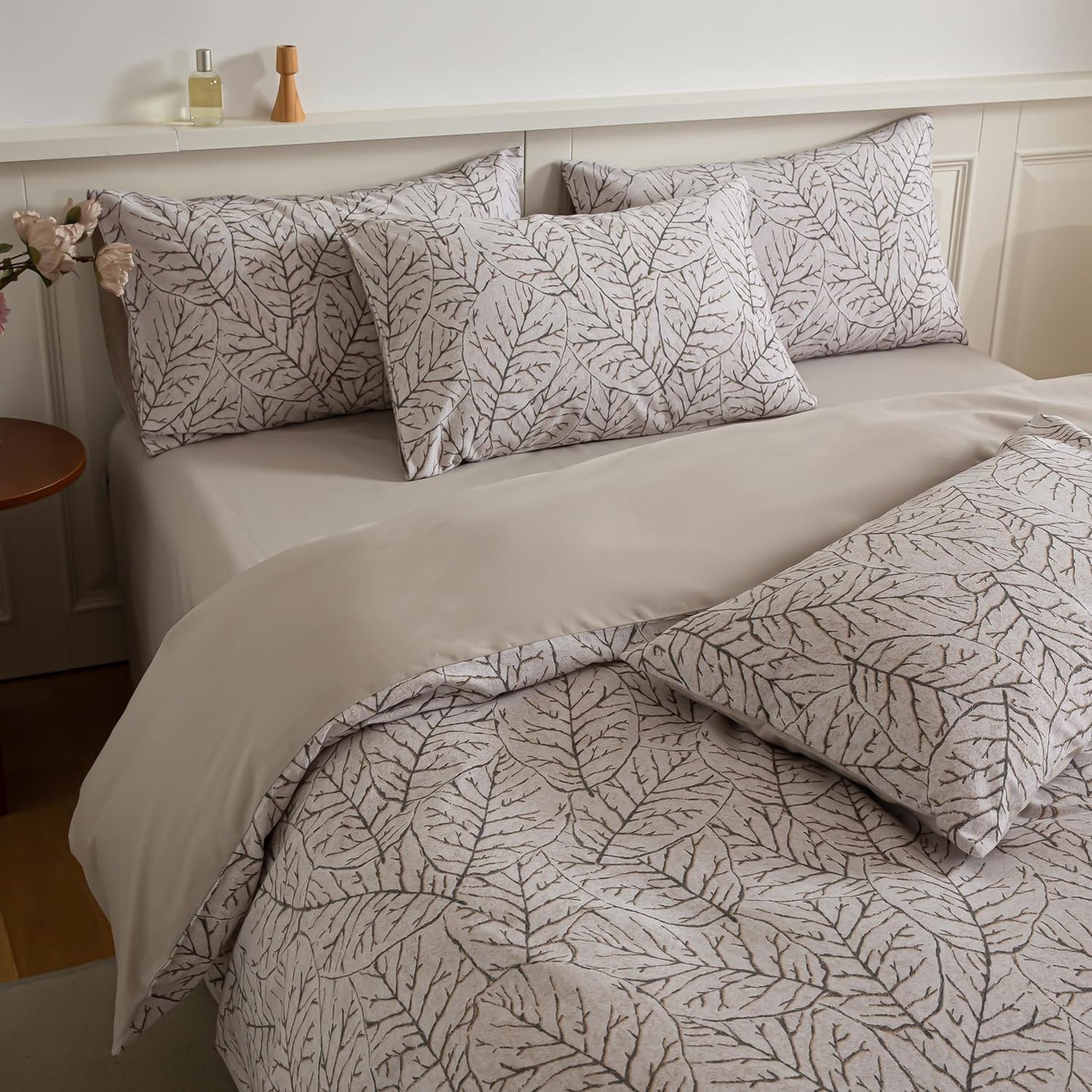 BISELINA 100% Cotton Reversible Brushed Duvet Cover Set - Leaf