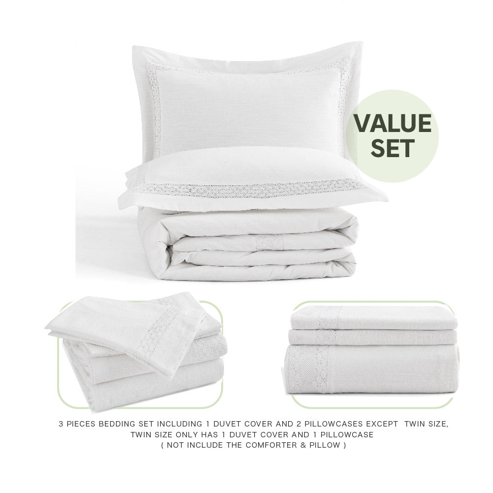 55% Linen + 45% Cotton Duvet Cover Set - French Lace