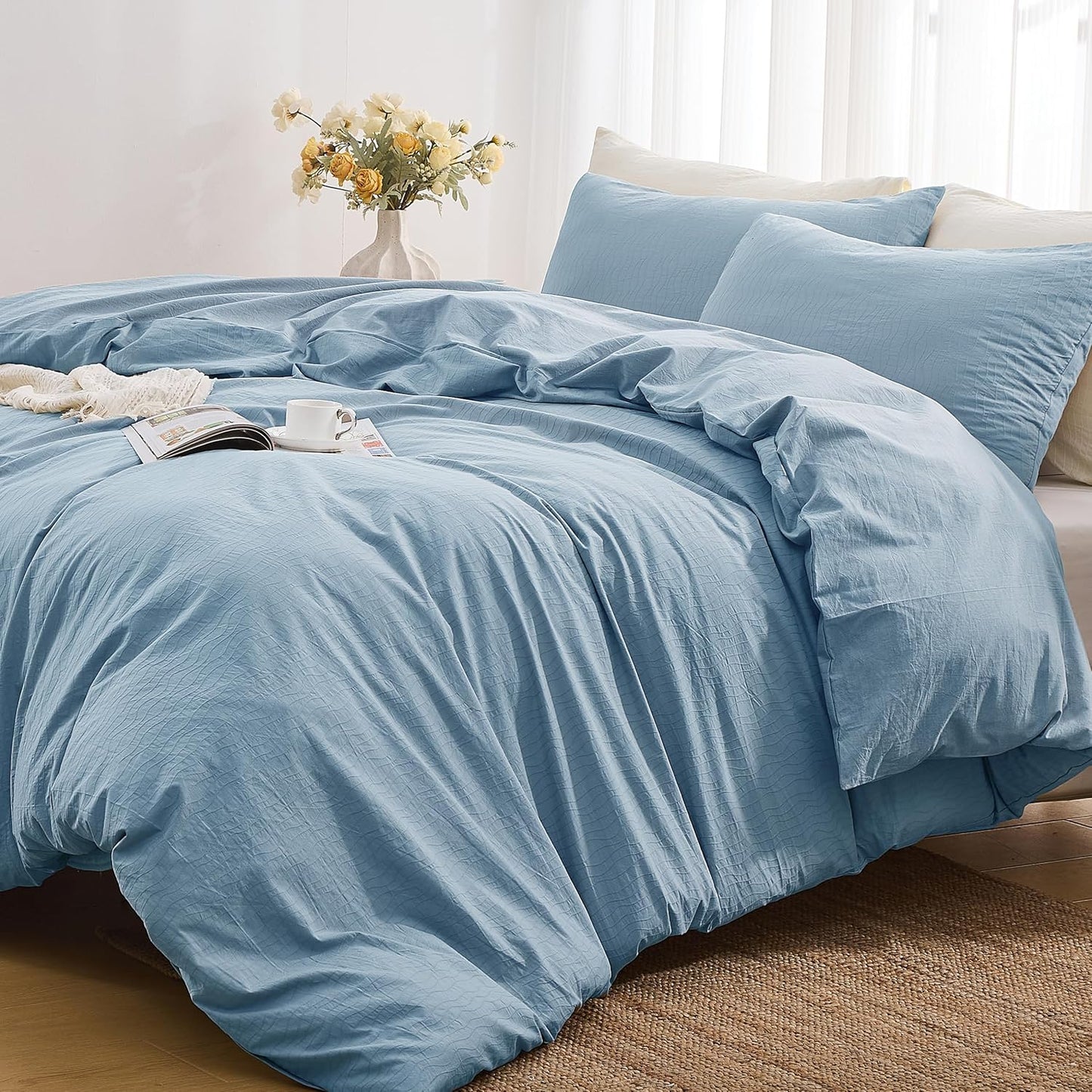 100% Washed Cotton Wave Jacquard Ripple Duvet Cover 3PCS