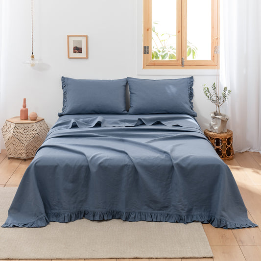 55% Linen + 45% Cotton Blend Flat Sheet - Ruffled Edge