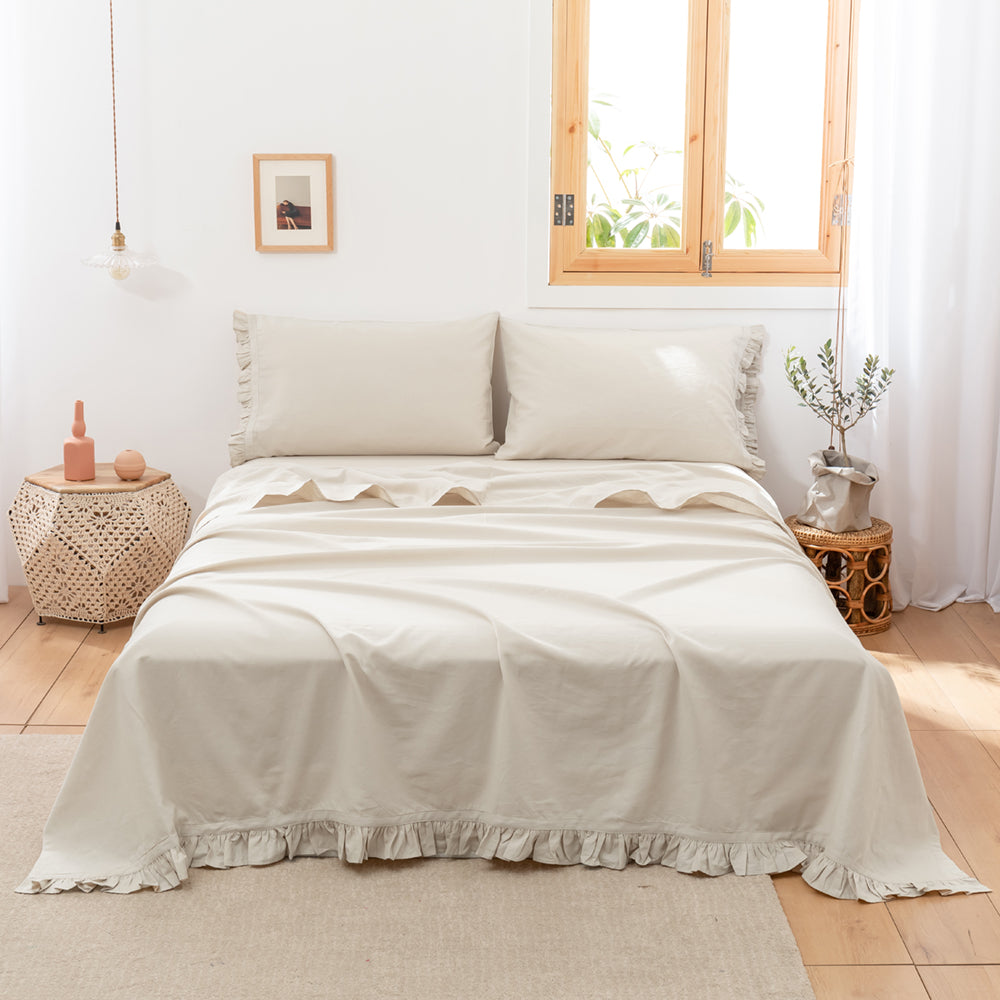 55% Linen + 45% Cotton Blend Flat Sheet - Ruffled Edge