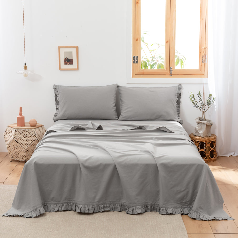 55% Linen + 45% Cotton Blend Flat Sheet - Ruffled Edge
