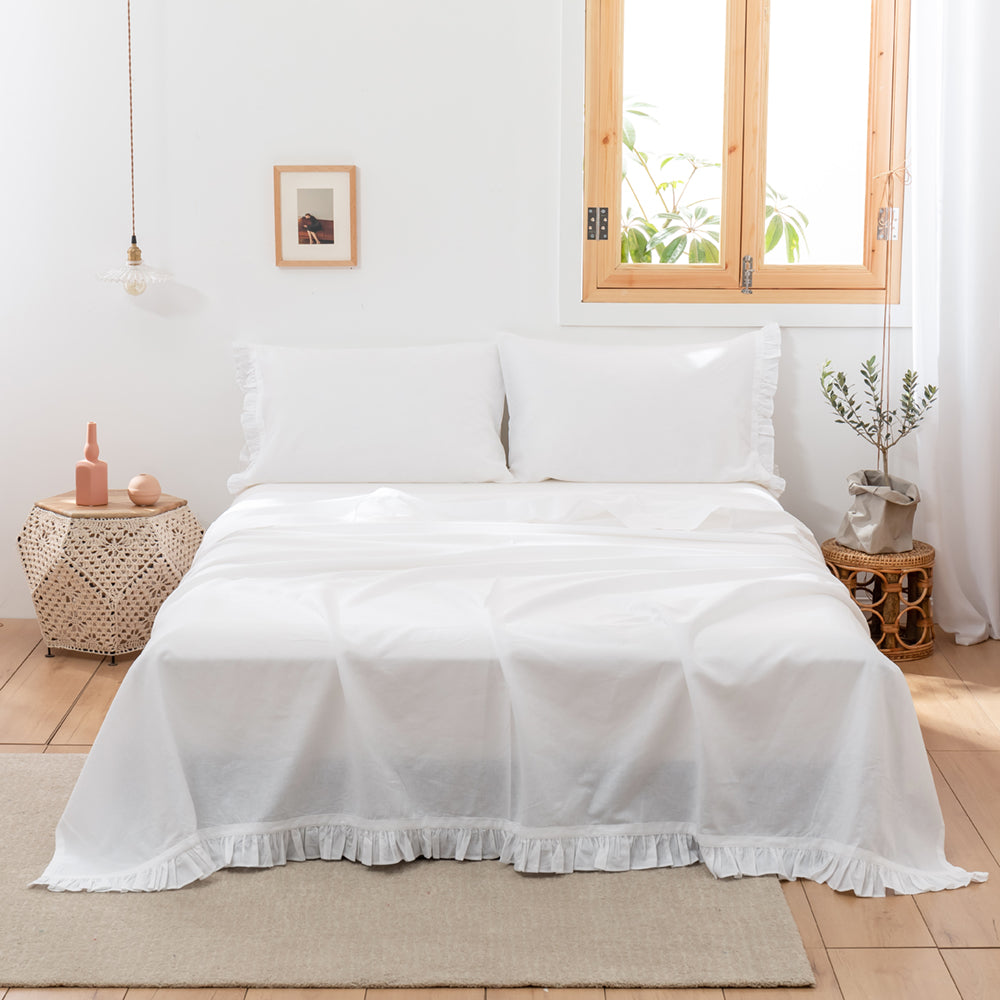 55% Linen + 45% Cotton Blend Flat Sheet - Ruffled Edge