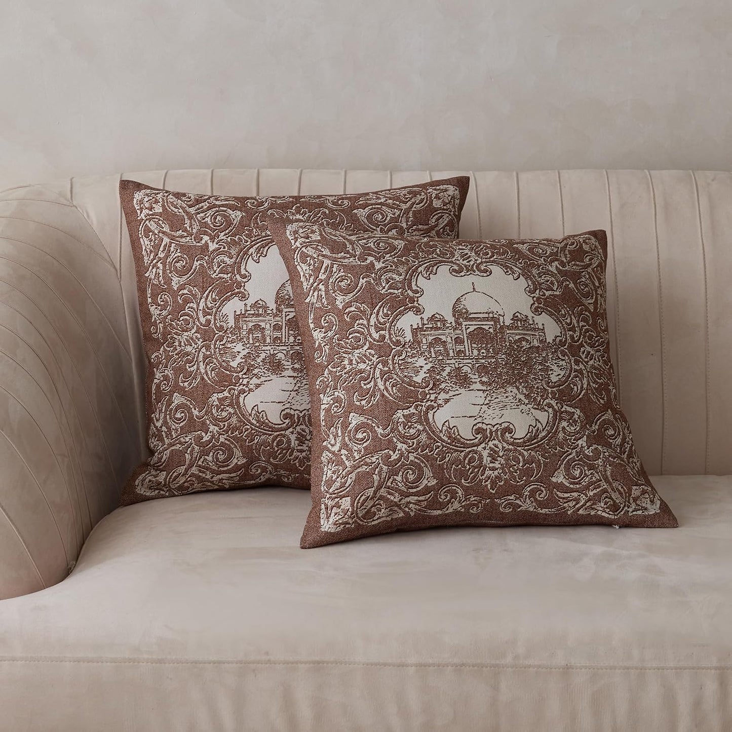 BISELINA Linen Throw Pillow Covers - Landscape Printed Pattern