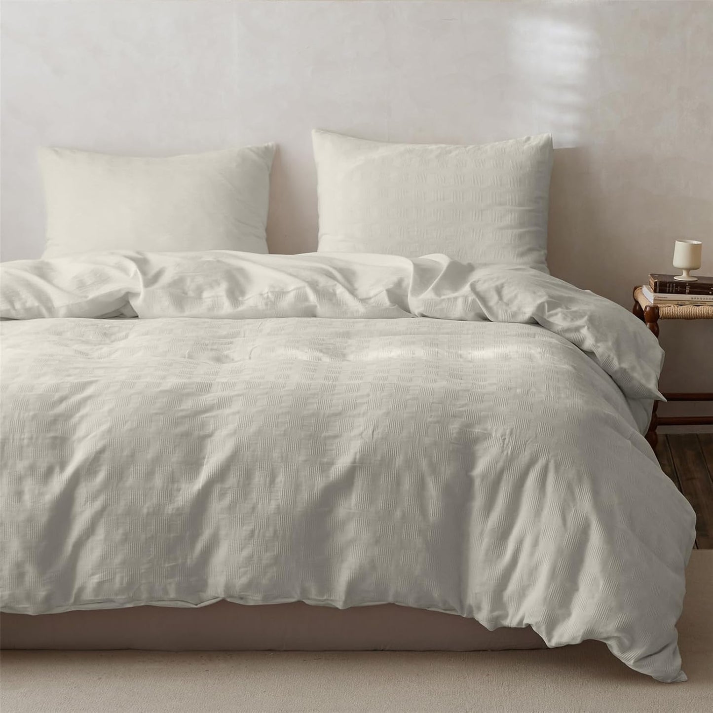 100% Cotton Duvet Cover Set Waffle Weave 3PCS