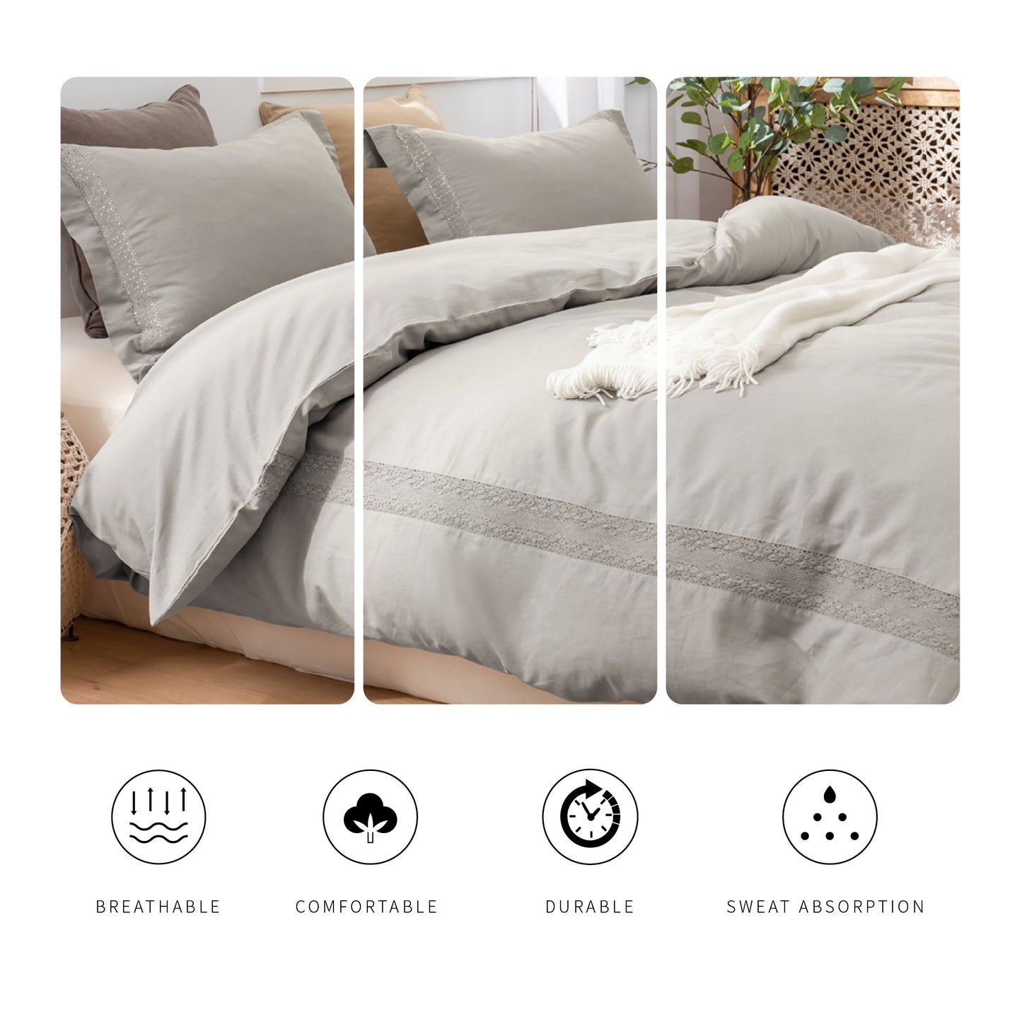 55% Linen + 45% Cotton Duvet Cover Set - French Lace